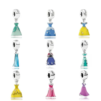 

NEW Genuine 100% 925 Sterling Silver Beautiful Princess Dress Charm Beads Fit Women Pendant Necklace Bracelet Free Shipping