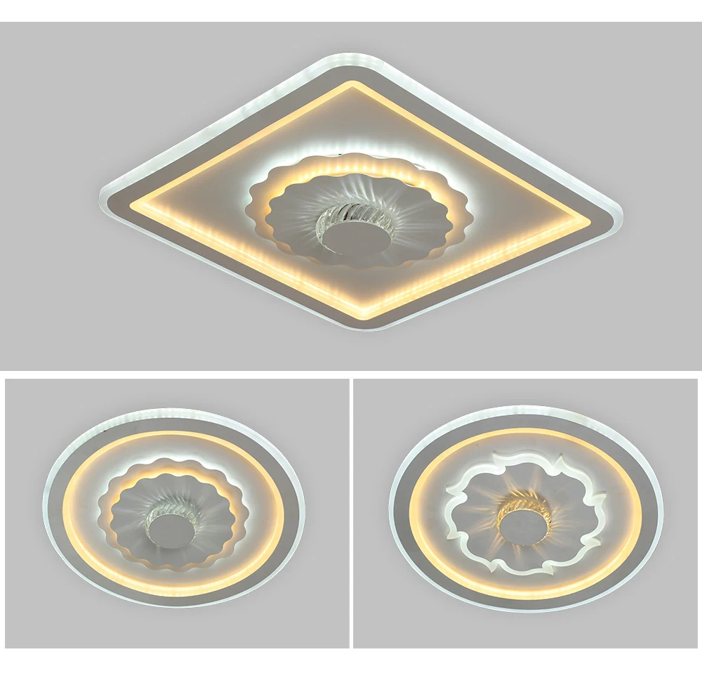 Современные светодиодные потолочные лампы, акриловые креативные светильники, Светильники для гостиной с дистанционным управлением, квадратные круглые светильники для спальни