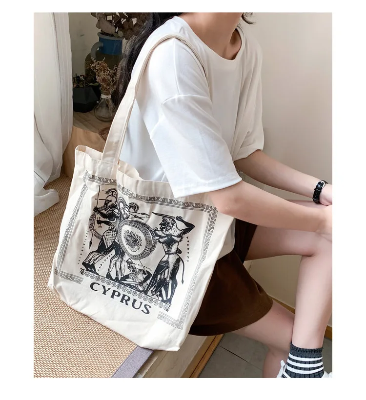 Женская Холщовая Сумка на плечо для девочек, винтажная Хлопковая сумка для покупок, греческая иллюстрация, простая Эко сумка, сумки