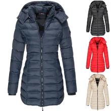 

Winter Jackets for Women Zipper Hooded Down Jackets Long Sleeve Warm Coat Slim Parka Female Portable Outwear