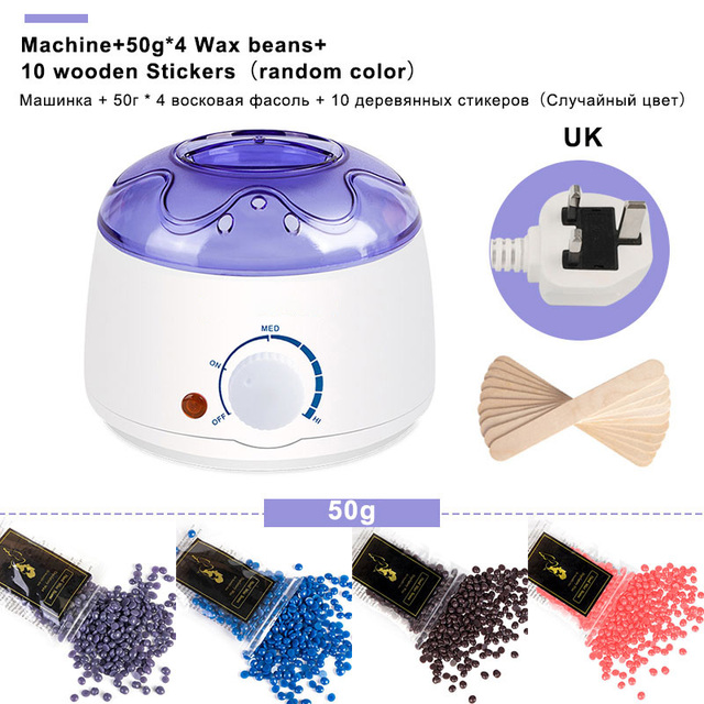 electric Mini Wax-melt Heater Machine 4 Bags Wax Bean 10 Wood Stickers Hair Removal Machine Waxing Kit Calentador de cera