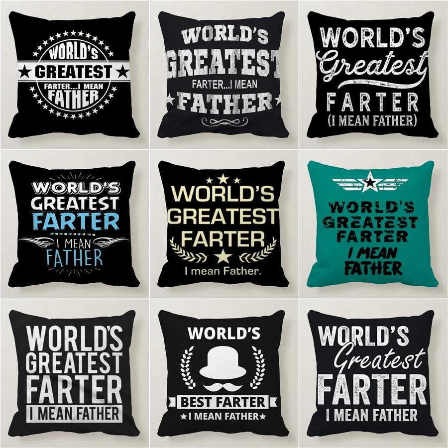 Worlds Greatest Father Printed Black Pillow Covers Polyester Square Cases Sofa Cushion Drop shipping | Дом и сад