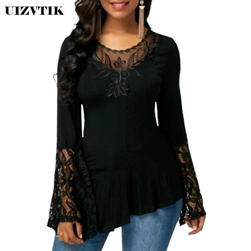 Irregular Women T-Shirt Spring Summer Hollow Out Lace blusas poleras mujer de moda 2021 Vintage Plus Size Womens Tops harajuku | Женская