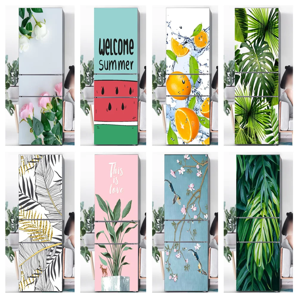 Flower Refrigerator Sticker PVC Peel and Stick Wallpaper Home Decor  Mushroom House Door Mural Waterproof Kitchen Fridge Design