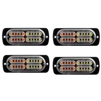 

NEW-4Pcs 20-LED Car Truck Surface Mount Emergency Hazard Warning Strobe Light (Amber&White)