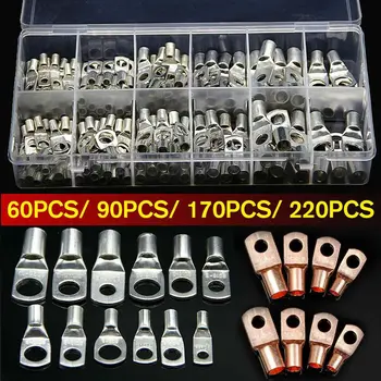 

Copper Cable Lugs Ring Terminals Kit with Box SC6-SC25 Tinned Cable Lugs Battery Bare Cable Wire Connectors 60/ 90/170/220Pcs