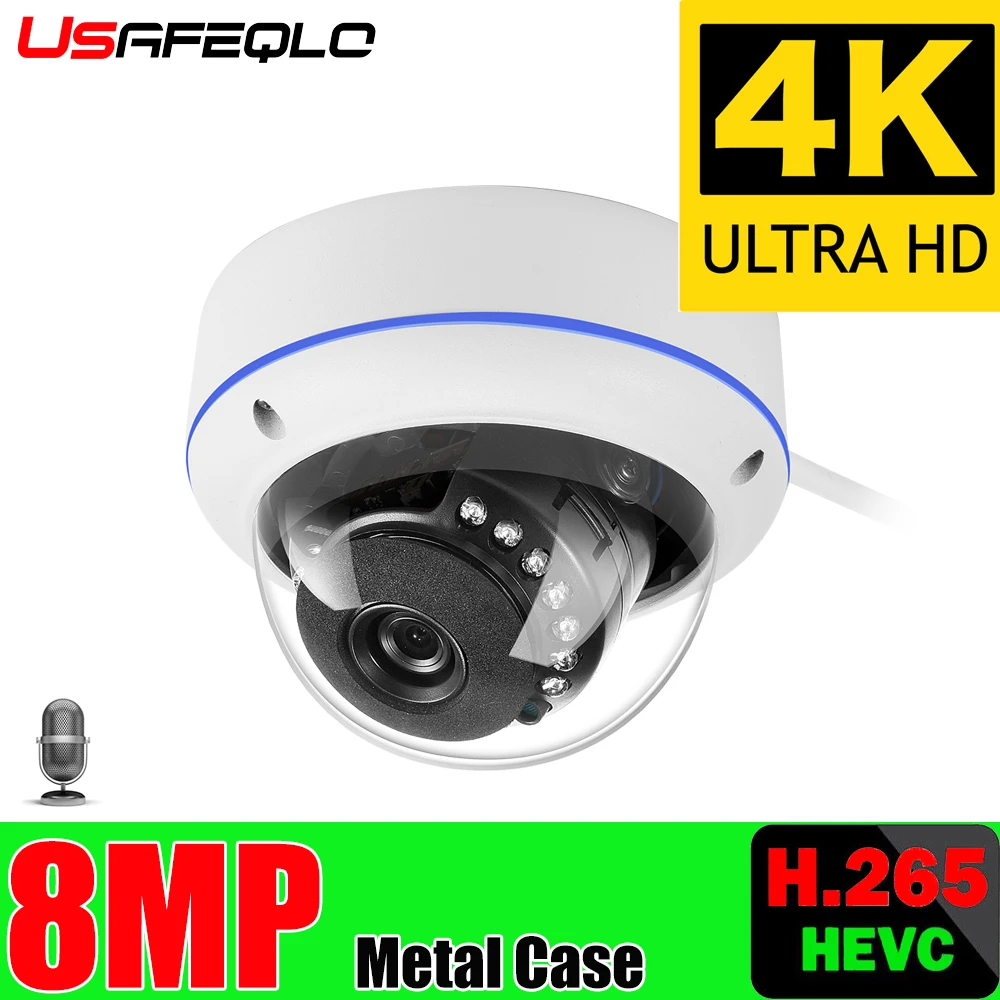 Ip-камера USAFEQLO 4K 8 МП для домашней системы видеонаблюдения металлическая