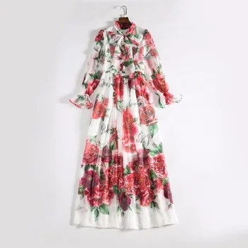 

Top Grade New 2020 Spring Autumn Party Wedding Women Lady Charming Flower Print Floor Length Long Maxi Dress 5xl 6xl