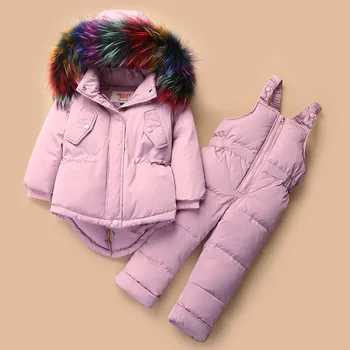 

Baby Winter girl Clothes Children's Snowsuits warm Solid Color down Jacket with Big Fur 18m-3y newborn baby snow set 2pcs infant