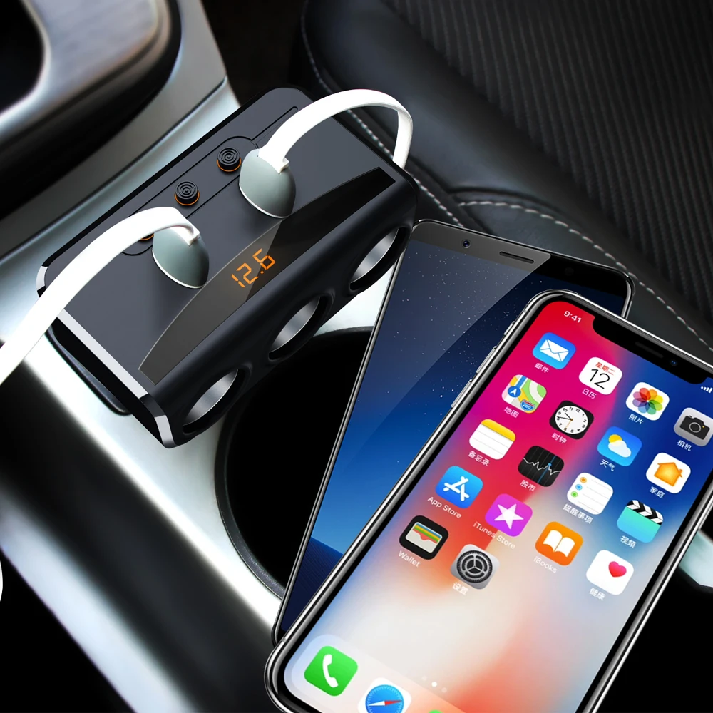 Автомобильный разветвитель с тремя розетками и двумя USB портами 3 1 А|Адаптер