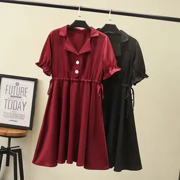 

2020 new fashion brand oversize plus size summer Dress A-line Casual Summer Petal Sleeve Short Solid Empire Notched