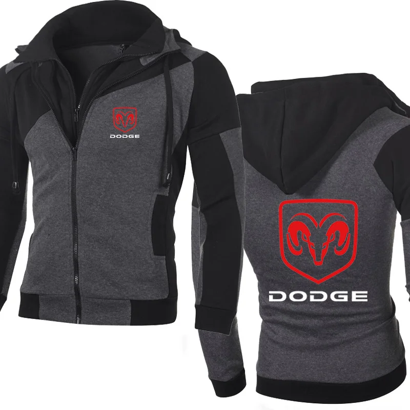 Мужская куртка с логотипом Dodge Car, толстовка с капюшоном на весну и осень, флисовая хлопковая толстовка на молнии, модная мужская одежда в стиле хип-хоп Harajuku - Цвет: Темно-серый