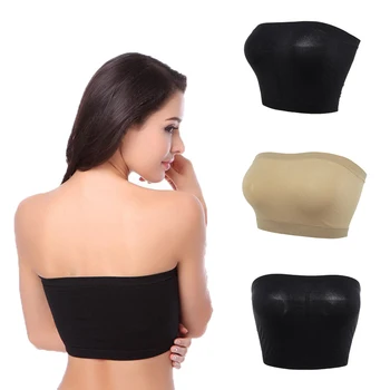 

Black Apricot Women Bandeau Seamless Plus Size Ladies Basic Crop Strapless Padded Bandeau Bra Slim Strapless Bra