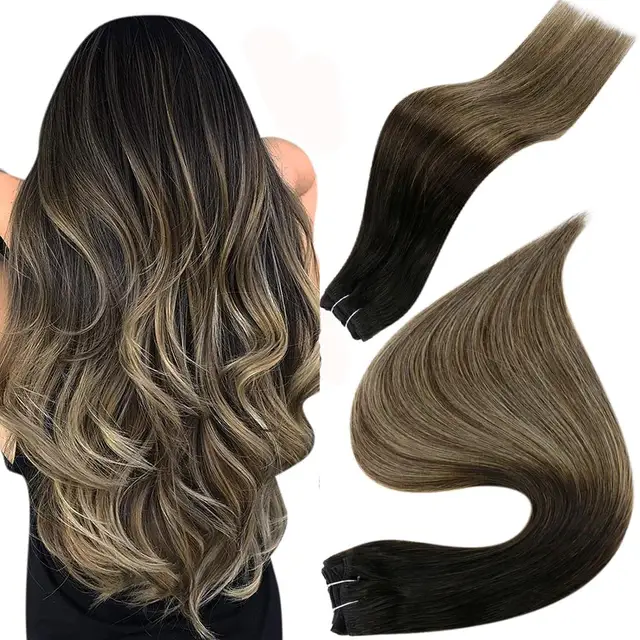 Full Shine Human Hair Weft Extensions Hair Bundles Ombre Blonde Color 100g Sew In Silky Straight Remy Skin Double Weft For Salon 1B 6 27