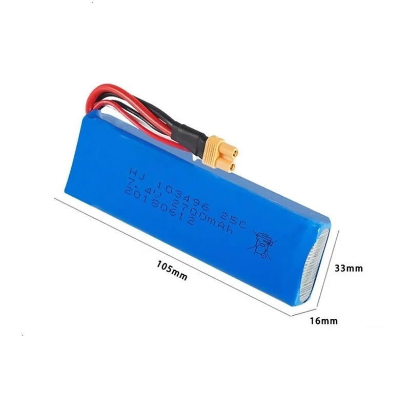 Обновленная батарея 7,4 V 2700mAh Lipo для MJX Bugs 3 B3 RC Quadcopter запасные части 7,4 v перезаряжаемая батарея обновление 1800mah 25C