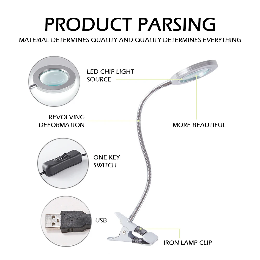  Multifunctional Table Lamp Magnifying Glass Lamp Clip Desk Lamp Eye Protection Reading Led Desk Lam - 4000051379368