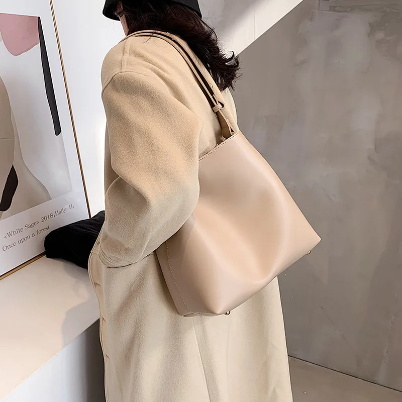 2021 Fashion Designer PU Leather Women's Handbags Large Capacity Casual Ladies Tote Female Black Bucket Women Shoulder Hand Bag