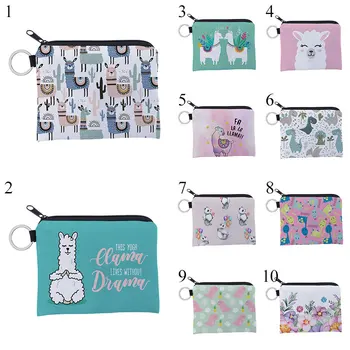 

Cartoon Alpaca Printing Square Waterproof Purse Card Key Pouch Girls Cute Small Zipper Coin Purse Card Holder Wallet