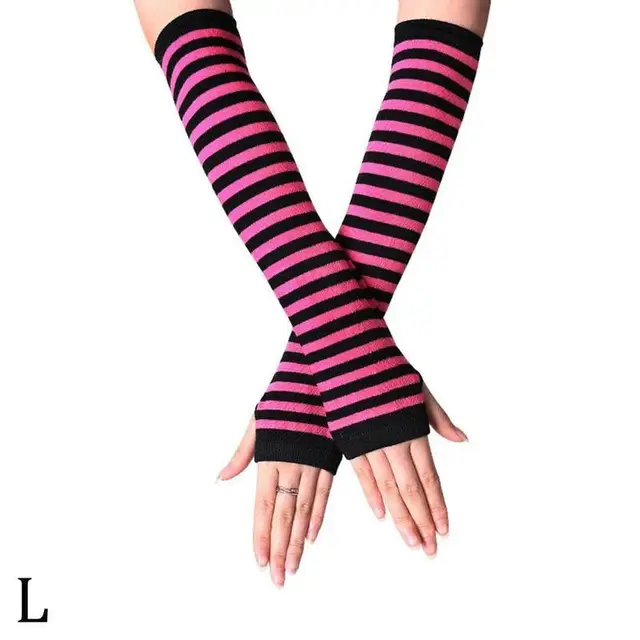 Unisex Long Fingerless Gloves Gloves Arm Cover Striped Cotton Wrist Sleeves Arm Warmer Sleeve Knitted Gloves Womens Fingerless L