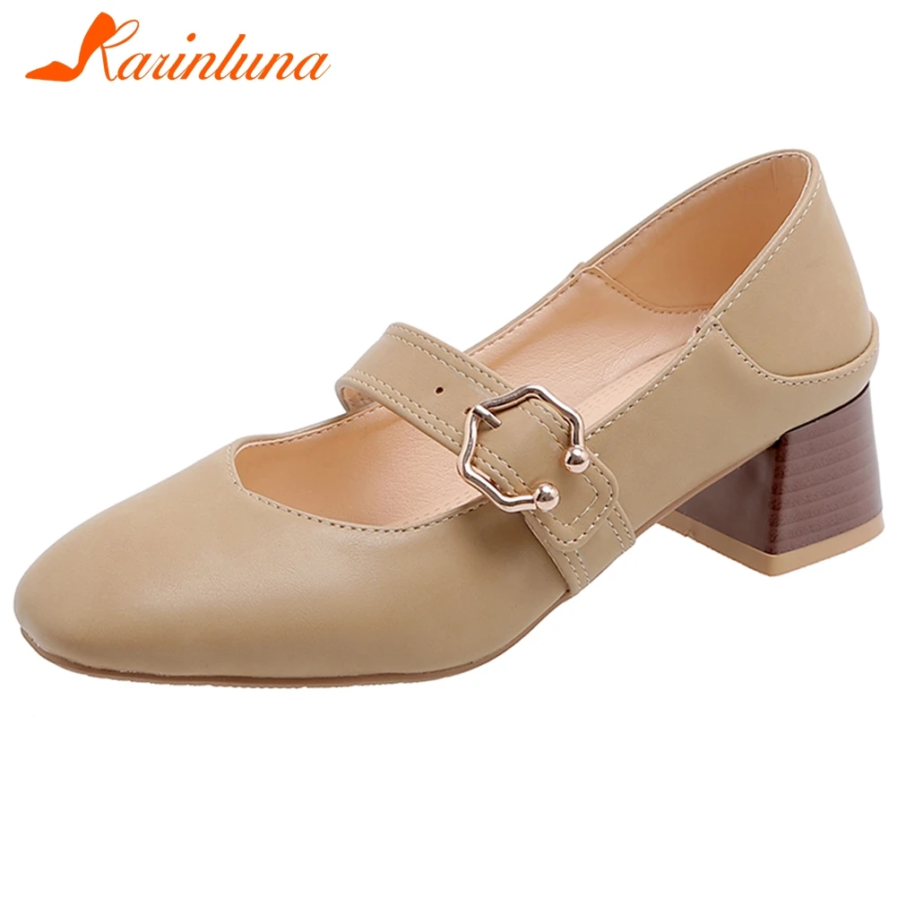 

Karinluna New Arrivals Large Size 32-46 Chunky Heels Office Lady Pumps Woman Shoes Buckle Strap Spring/Autumn Shoes Women Pumps