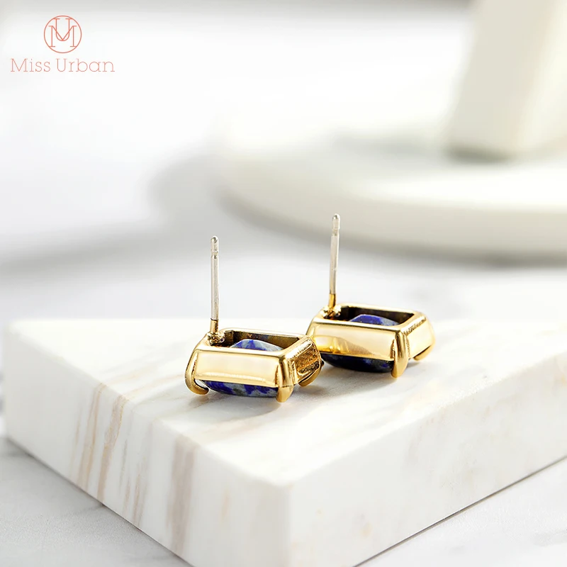 new arrivals square lapis lazuli stud earrings ethnic fashion jewelry for women