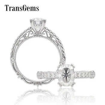 

Transgems Sterling Silver S925 6X8mm 2ct Cushion Cut Moissanite Engagement Ring for Women Vintage Ring Silver Ring 8 Prongs