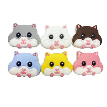

5pcs Mini Teething beads Baby Teether cute Hamster Elephant hippo Food Grade Silicone Cartoon Beads DIY Necklace Toys cat