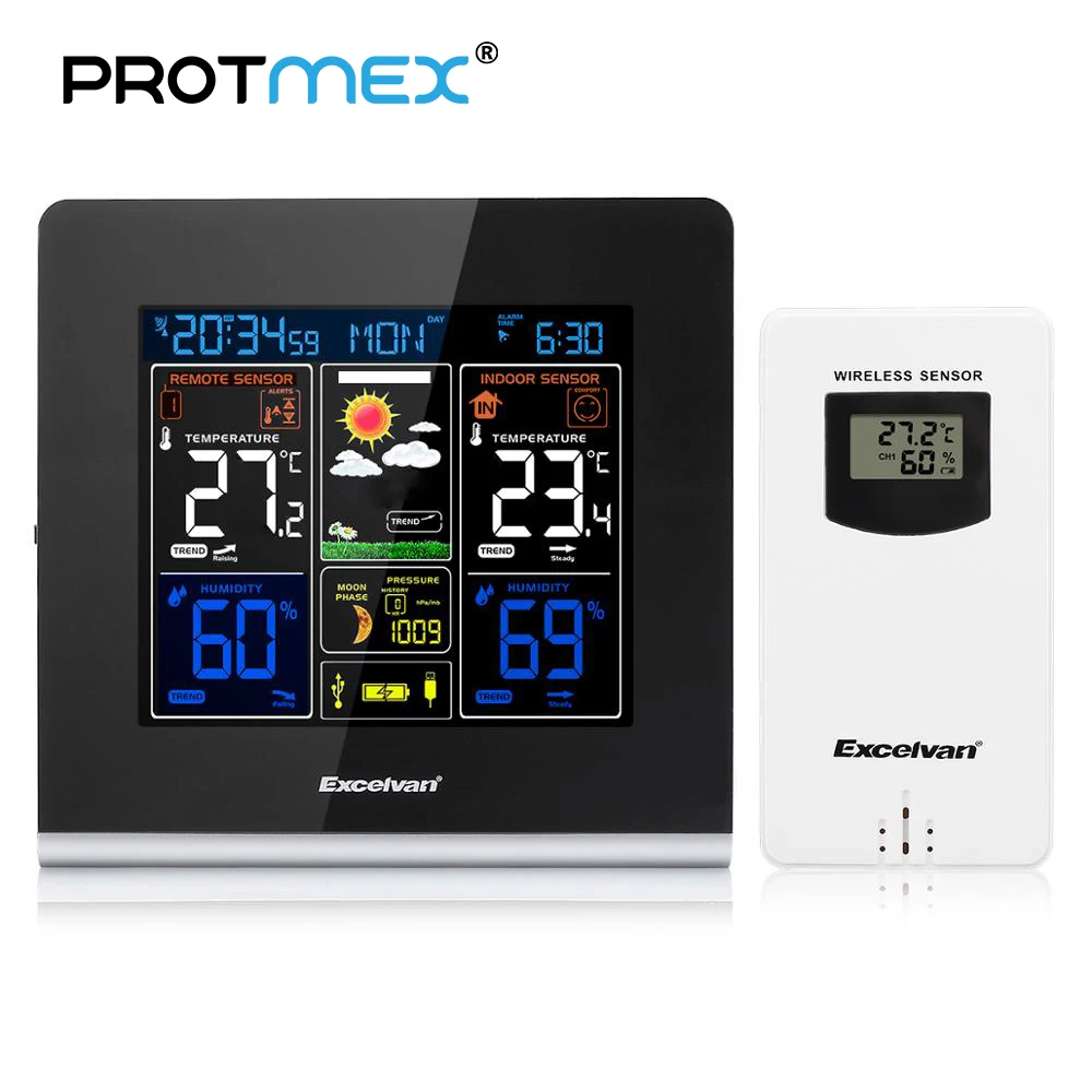 Цифровая метеостанция Protmex 3379C беспроводная + внутренний уличный датчик
