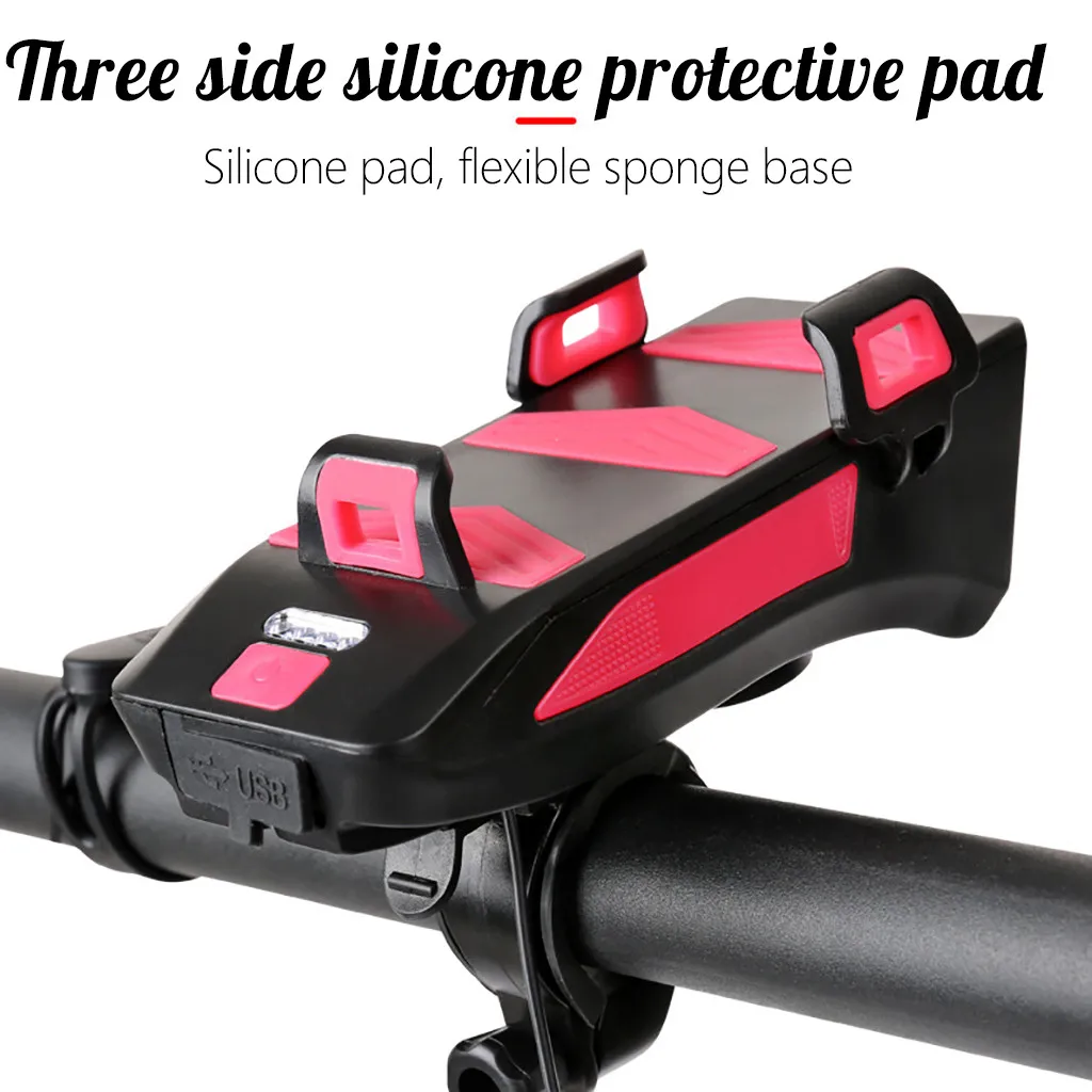 Bicycle Light Phone Holder 4 in 1 Bicycle Front Light USB Bike Horn Phone Holder Bike Alarm Bell Cycling Flashlight Lamp#0610g30