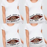 Excuse Me Is It January Yet 12 Monthes Summer Maternity Pregnancy T Shirt Women Tee Black Baby Print Pregnant Clothes 1