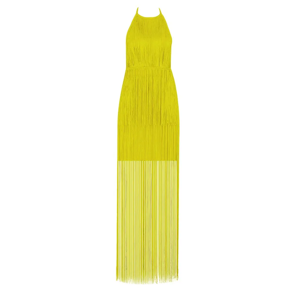 Seamyla Новое Элегантное женское облегающее Платье макси с кисточками летние модные вечерние платья с бахромой Vestidos без рукавов подиумное длинное платье - Цвет: Цвет: желтый