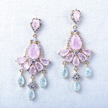 

XIUMEIYIZU Pink Ice CZ Stone Earrings Handmade Beautiful Brass with Plating Earrings Female Jewelry Wedding Zircon Jewelry Gift