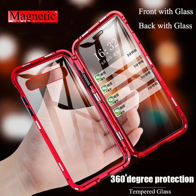 

360 Front Back Full Cover Magnetic Metal Case For Samsung Galaxy S8 S9 S10 Plus 5G Note 8 9 A50 70 Double Sided Glass Flip Cases