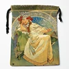 New Arrival Alphonse Mucha Drawstring Bags Print 18X22CM Soft Satin Fabric Resuable Storage Storage Clothes Bag Shoes Bags 4