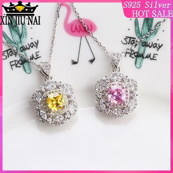 

2020 hot new arrives sterling silver S925 cute princess style 5A super shining Pink Topaz zircon female money chain pendant