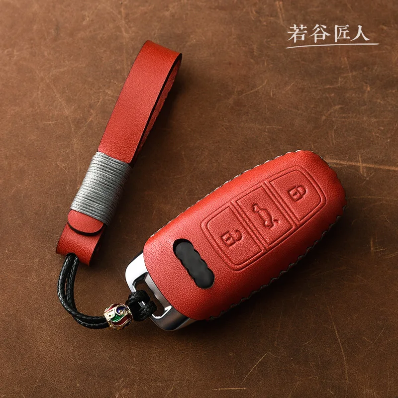 Чехол для ключей из натуральной кожи, защитная сумка для Audi A6 C8 A7 A8, Автомобильный ключ - Название цвета: red 01