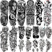 Full Arm Temporary Tattoos Sleeve For Men Women Realistic Fake Tatoos Warrior Lion Tiger Flower Tatoo Sticker Black Totem Maori 1