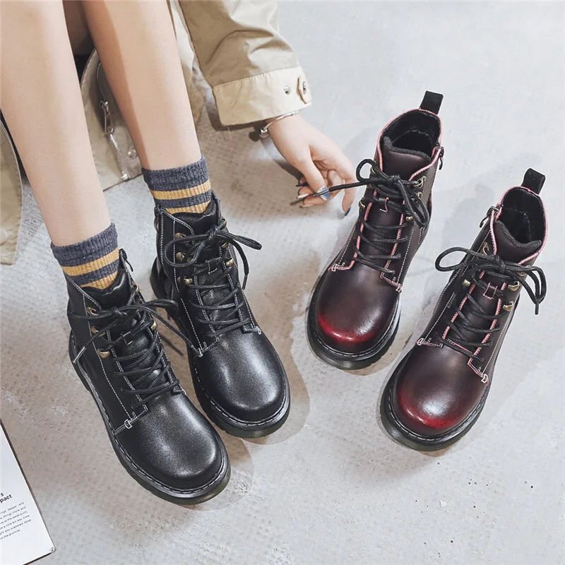 

Martin Boots Women's Genuine Leather Tube nv shuai Cool Female Motorcycle Boots Short Boots Genuine Leather 2019 New Style Short