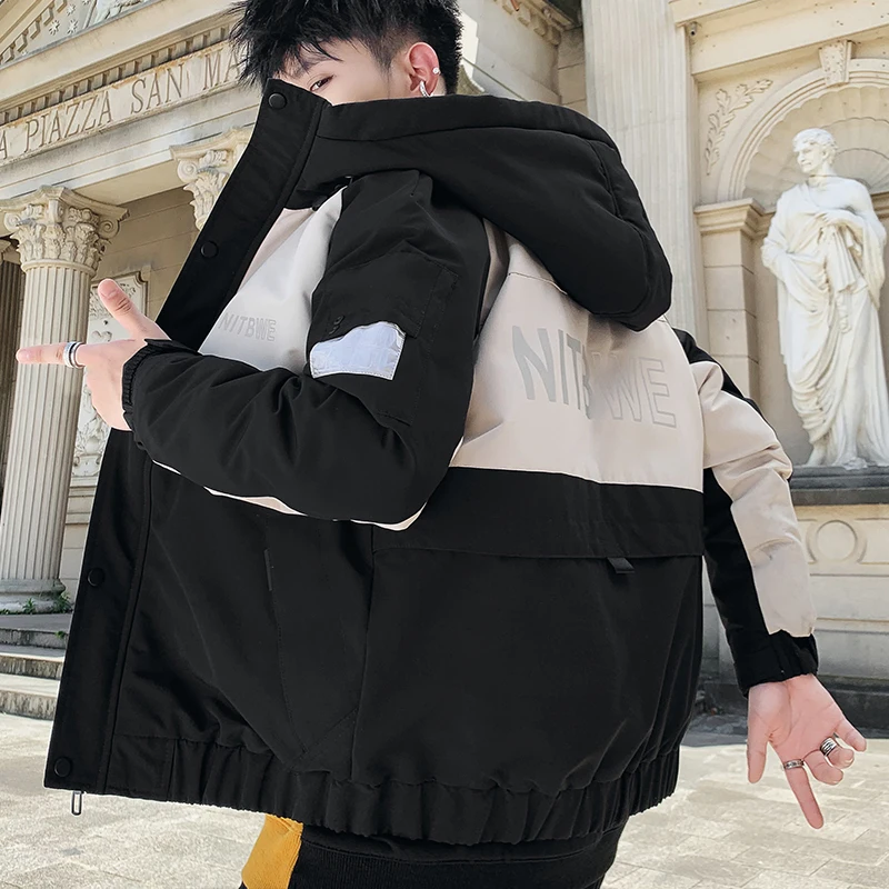 90% OFF TFETTERS 2019 Men Casual Hooded Parka Printed Winter Men Fashion Patchwork Slim Fit Coat Thick Warm Mens Jackets and Coats