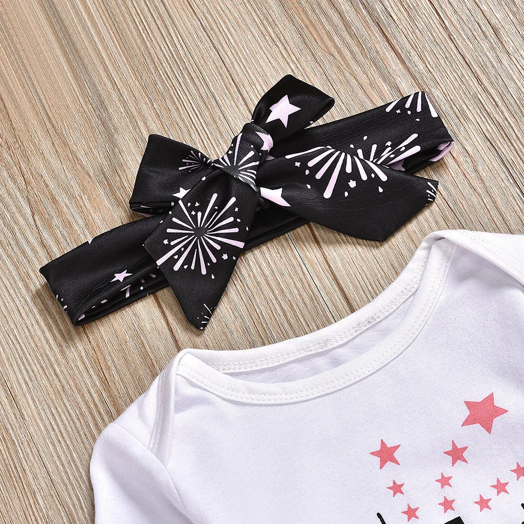 Infant Baby Clothes My First New Year Letter Romper+Pants+Hats+Hairbands 4PCS baby girl Outfits Newborn baby boy clothes