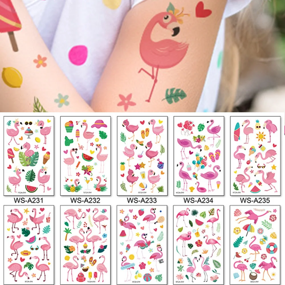 

10 Kinds Flamingo Tattoos Disposable Temporary Realistic Pink Birds Flowers Beautiful Body Makeup Stickers Waterproof