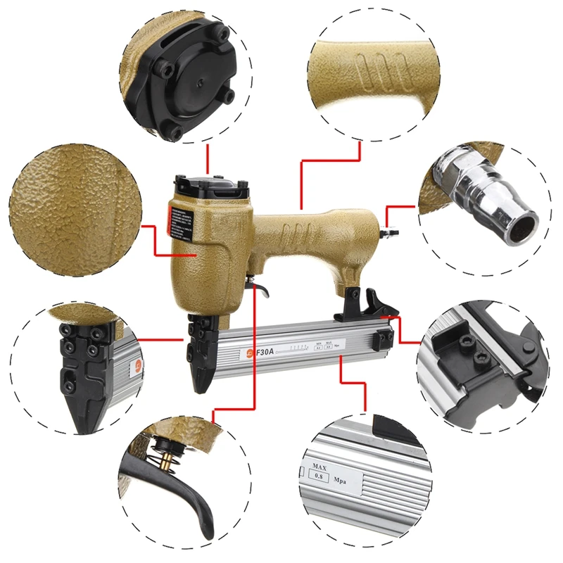 

F30-A Single Pneumatic Woodworking Tool 100Pcs Nail Stapler Gas Nail Length 10-30mm Nail Gun Nail Machine Brad Nailer Kit Tools