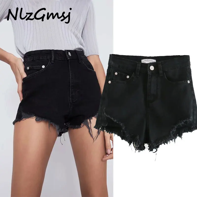 

2020 ins fashion blogger vintage solid burrs stretch high waist sexy denim shorts women short feminino plus size women za short