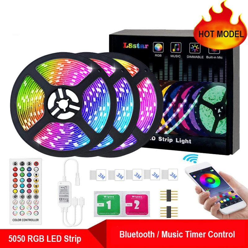 

Bluetooth APP RGB LED Strip Light SMD 5050 5M 10M Waterproof LED Tape Ribbon lights With Dimmable Music Timer IR Remote Control