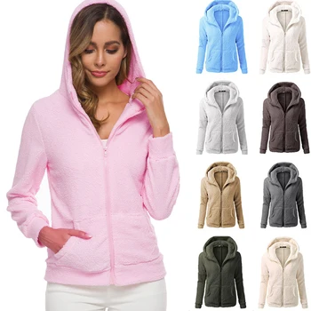 

Zip Up Sweatshirt Plush Hoodies Women Solid Poleron Mujer 2019 Plain Thick Hoodies Warm Fuzzy Furry Hoodie Pocket Plus Size 5xl