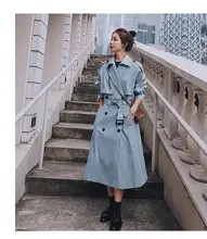 

2021 Coat Autumn Women Trench With Belt Women Clothes Blue Coat Casaco Feminino Harajuku Abrigo Long Trench Femme