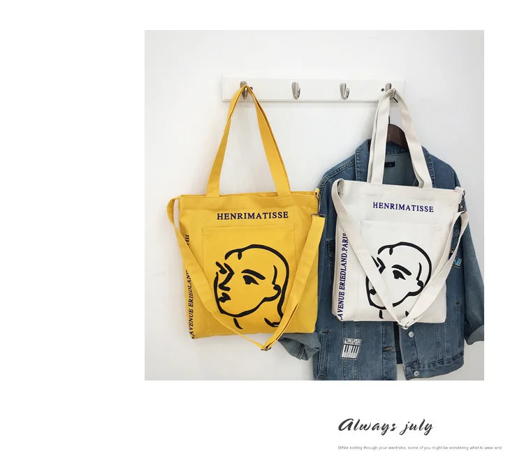 Micro for Ulzzang Harajuku Printed Canvas Bag Women's Japanese-style College Style Shoulder Bag College Student INS Shoulder Bag