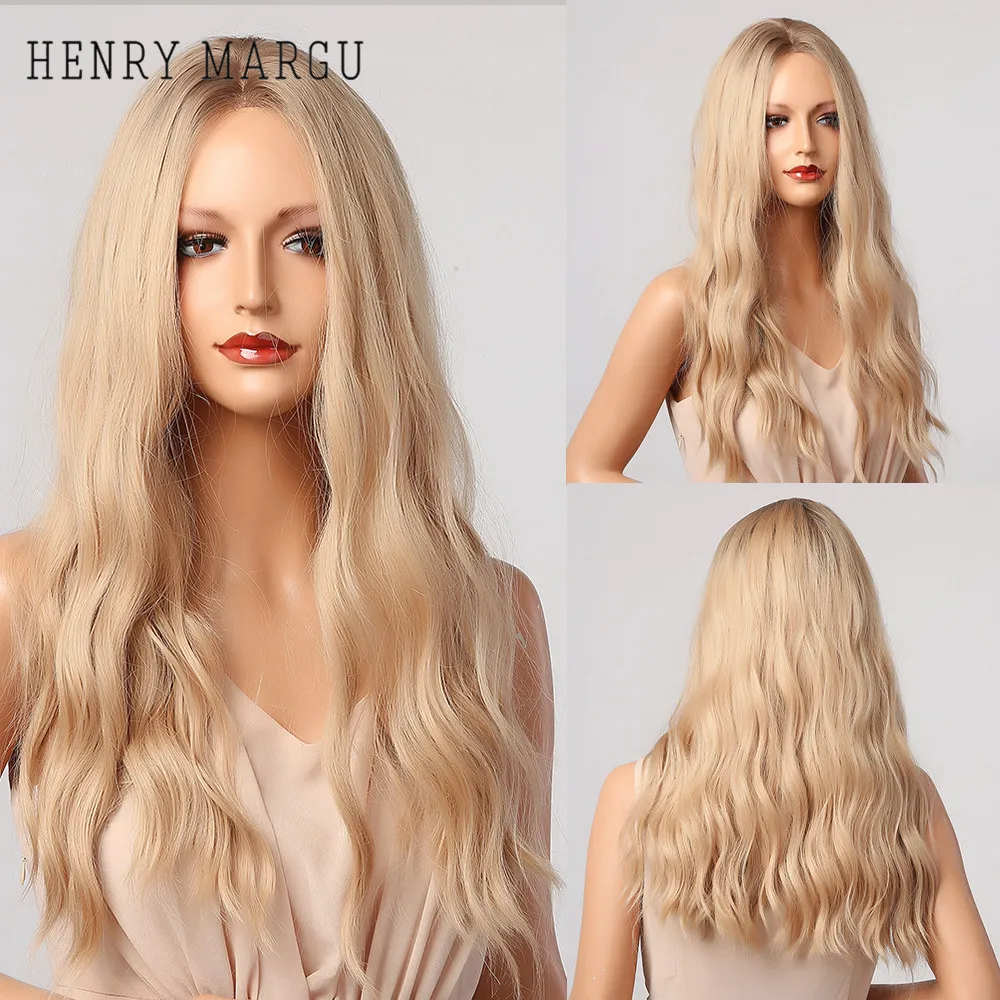 Cosplay Wigs Synthetic-Wigs Brown Golden-Blonde Ombre Women Middle-Part Wavy Long Henry Margu