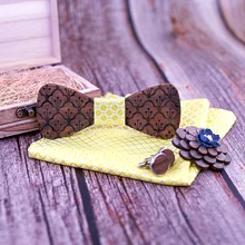 Деревянный галстук-бабочка галстук мужской набор квадратный шарф Запонки брошь вечерние сцены мужской галстук-бабочка аксессуары логотип на заказ