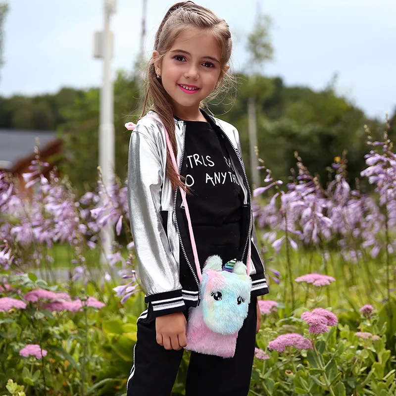 Милый плюшевый мультяшный Кошелек для монет, сумки через плечо с единорогом для девочек, мини-сумочка, Детская сумка-мессенджер, женская сумка для телефона, детские подарки